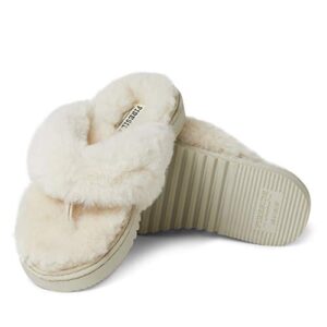 Fireside by Dearfoams Women's Auburn Thong Slipper, Natural, 8