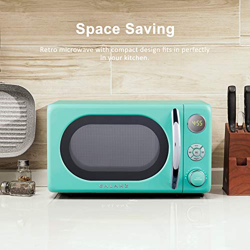 Galanz GLCMKA07GNR-07 Retro Microwave Oven, LED Lighting, Pull Handle Design, Child Lock, Surf Green, 0.7 cu ft