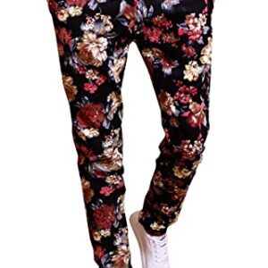 QZH.DUAO EMAOR Floral Printed Casual Pants Slim Fit Flower Trousers for Men, Black, US 40 = Tag 6XL