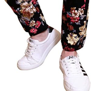 QZH.DUAO EMAOR Floral Printed Casual Pants Slim Fit Flower Trousers for Men, Black, US 40 = Tag 6XL