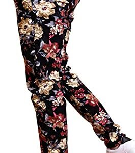 QZH.DUAO EMAOR Floral Printed Casual Pants Slim Fit Flower Trousers for Men, Black, US 40 = Tag 6XL