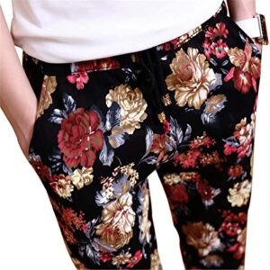 QZH.DUAO EMAOR Floral Printed Casual Pants Slim Fit Flower Trousers for Men, Black, US 40 = Tag 6XL