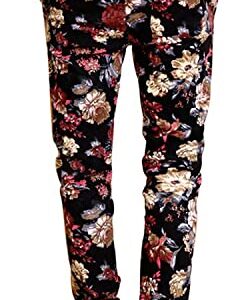 QZH.DUAO EMAOR Floral Printed Casual Pants Slim Fit Flower Trousers for Men, Black, US 40 = Tag 6XL