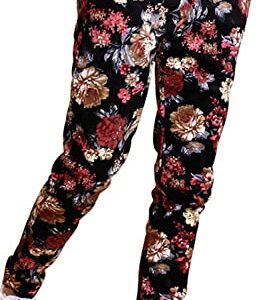 QZH.DUAO EMAOR Floral Printed Casual Pants Slim Fit Flower Trousers for Men, Black, US 40 = Tag 6XL