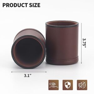 RERIVER 5 Pack PU Leather Dice Cups Velvet Felt-Lined Shaker Cups with 25 Dot Dice for Bar Party Yahtzee Farkle Dice Games, Brown