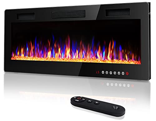 Vitesse 50 inch Ultra-Thin Electric Fireplace in-Wall Recessed and Wall Mounted Fireplace Heater,Linear Fireplace with Multicolor Flame,Timer,Low Noise,750/1500W,Touch Screen & Remote Control(50’’)