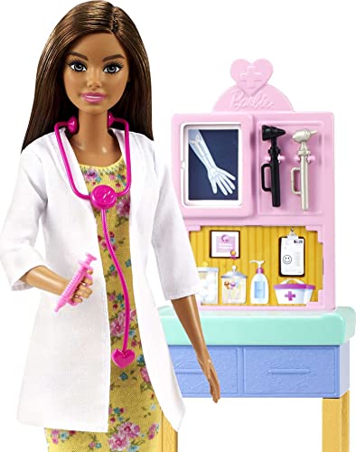 Barbie Careers Doll & Playset, Pediatrician Theme with Brunette Fashion Doll, 1 Patient Doll, Furniture & Accessories,White