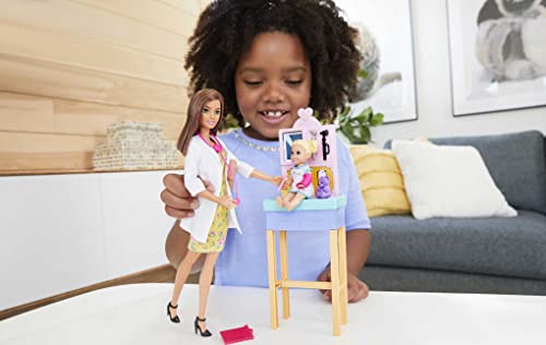 Barbie Careers Doll & Playset, Pediatrician Theme with Brunette Fashion Doll, 1 Patient Doll, Furniture & Accessories,White
