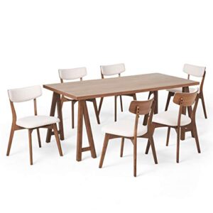 christopher knight home rachel mid-century modern 7 piece dining set with a-frame table, light beige + walnut
