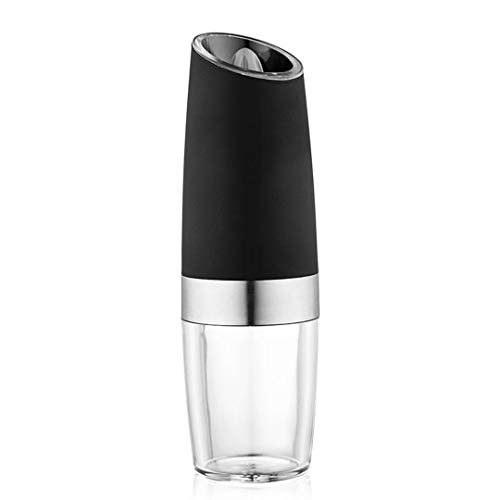 Electric gravity pepper grinder or salt grinder with adjustable thickness, automatic pepper grinder battery, with blue LED light, DLD one-hand operation, brushed stainless steel (1 piece Black)