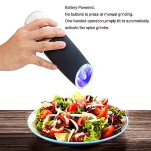 Electric gravity pepper grinder or salt grinder with adjustable thickness, automatic pepper grinder battery, with blue LED light, DLD one-hand operation, brushed stainless steel (1 piece Black)