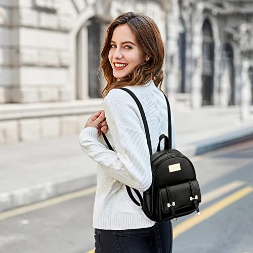 KKXIU Women Small Backpack Purse Convertible Leather Mini Daypacks Crossbody Shoulder Bag (Black)
