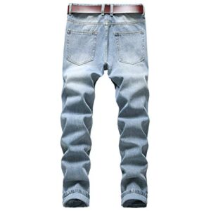 COOSVEN Men Ripped Jeans, Slim Fit Straight Leg, Denim Pants with Holes (Light Blue, 30)