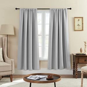 Rutterllow Blackout Curtains for Bedroom, Thermal Insulated Room Darkening Rod Pocket Curtains for Living Room,2 Panels (52x72 Inch, Light Grey)