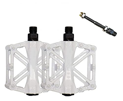 Free-fly Bicycle Pedal - Aluminum Bearing Bike Pedals with 16 Anti-Skid Pins - Lightweight Platform Pedals - Universal 9/16" Bike Pedal for Mountain BMX MTB Road Bike (White)