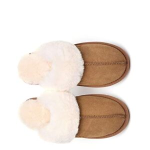 TARRAMARRA Muffin Australian Sheepskin Slippers, Premium Australian Shearling Scuff Slippers Fur Collar Slip-on House Shoes For Women and Men Chestnut US Women 8