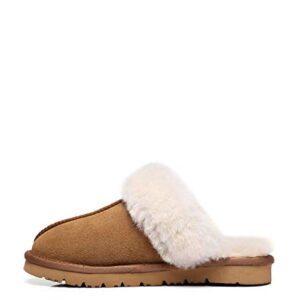 TARRAMARRA Muffin Australian Sheepskin Slippers, Premium Australian Shearling Scuff Slippers Fur Collar Slip-on House Shoes For Women and Men Chestnut US Women 8