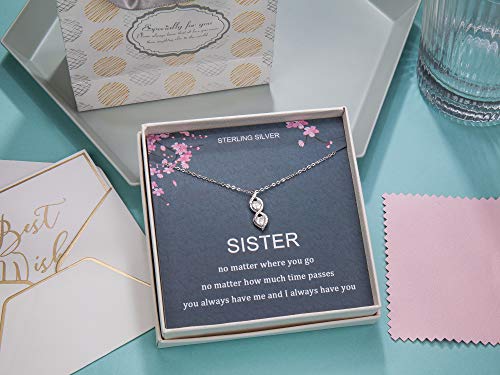 Gifts from Sister, Sterling Silver Infinite Two Interlocking Infinity Double Hearts, Birthday Jewelry Gift Necklaces for Sisters, No Matter