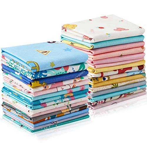 30 Pieces Animals Fat Quarters Fabric Bundles Cute Pattern Fabric Squares 10 x 10 Inch Squirrel Elk Bear Sewing Fabric Scrap for Quilting Patchwork Scrabooking Cloth DIY Craft