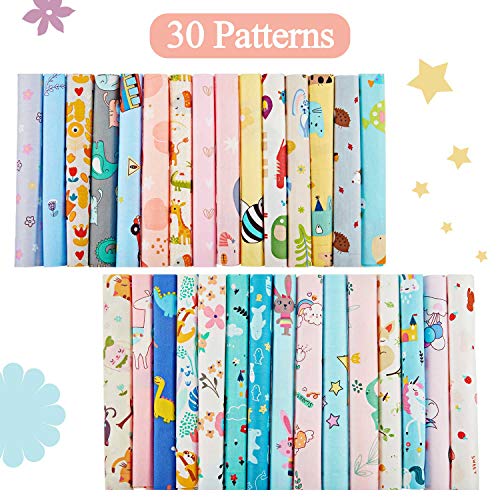 30 Pieces Animals Fat Quarters Fabric Bundles Cute Pattern Fabric Squares 10 x 10 Inch Squirrel Elk Bear Sewing Fabric Scrap for Quilting Patchwork Scrabooking Cloth DIY Craft