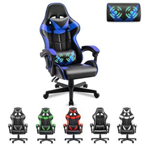 soontrans blue gaming chairs with massage,ergonomic computer gamer chair,game chair with adjustable headrest and lumbar support (storm blue)