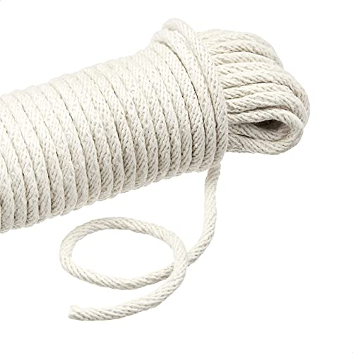 Amazon Basics Natural Cotton Braided Rope, All-Purpose, Clothesline, 3/16 Inch x 50 Foot (4.5mm x 15m), Off White