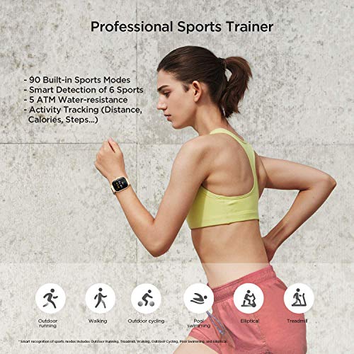 Amazfit GTS 2 Smart Watch for Women Android iPhone, Bluetooth Phone Call, Built-in Alexa & GPS, Fitness Watch with 90 Sports Modes, Blood Oxygen Heart Rate Tracker, 5 ATM Water Resistant, Gold