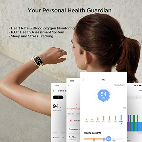 Amazfit GTS 2 Smart Watch for Women Android iPhone, Bluetooth Phone Call, Built-in Alexa & GPS, Fitness Watch with 90 Sports Modes, Blood Oxygen Heart Rate Tracker, 5 ATM Water Resistant, Gold