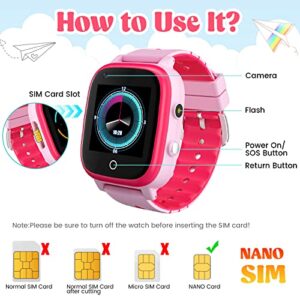 4G Kids SmartWatches, IP67 Waterproof LBS WiFi GPS Tracker Children Smartwatch Phone Call for Boys Girls, Touch Screen Cellphone Video Call Voice Chat Anti-Lost SOS Learning Toy for Kids Gift, Pink