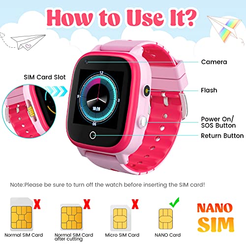 4G Kids SmartWatches, IP67 Waterproof LBS WiFi GPS Tracker Children Smartwatch Phone Call for Boys Girls, Touch Screen Cellphone Video Call Voice Chat Anti-Lost SOS Learning Toy for Kids Gift, Pink