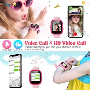 4G Kids SmartWatches, IP67 Waterproof LBS WiFi GPS Tracker Children Smartwatch Phone Call for Boys Girls, Touch Screen Cellphone Video Call Voice Chat Anti-Lost SOS Learning Toy for Kids Gift, Pink