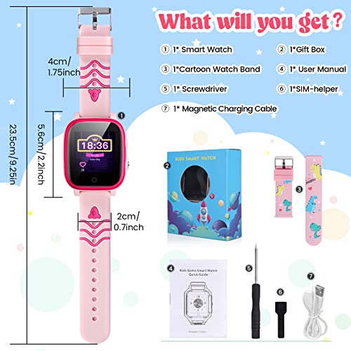 4G Kids SmartWatches, IP67 Waterproof LBS WiFi GPS Tracker Children Smartwatch Phone Call for Boys Girls, Touch Screen Cellphone Video Call Voice Chat Anti-Lost SOS Learning Toy for Kids Gift, Pink