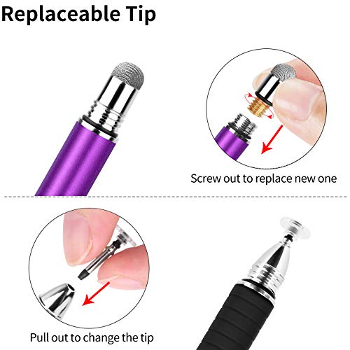 Mixoo Stylus Pens for Touch Screens - Disc & Fiber Tip 2 in 1 High Sensitivity Universal Stylus for iPad, iPhone, Tablets and Other Capacitive Touch Screens (Dark Violet)