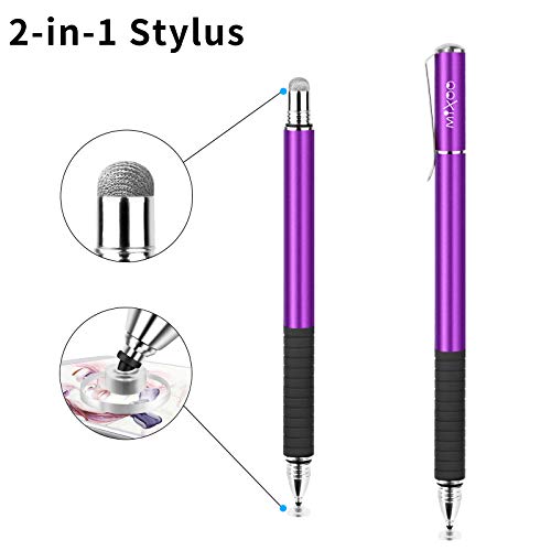 Mixoo Stylus Pens for Touch Screens - Disc & Fiber Tip 2 in 1 High Sensitivity Universal Stylus for iPad, iPhone, Tablets and Other Capacitive Touch Screens (Dark Violet)