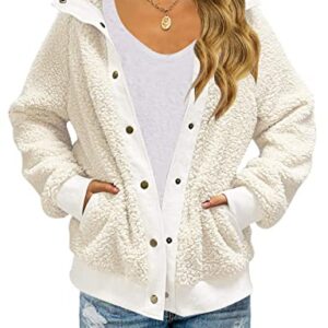 MEROKEETY Womens Winter Long Sleeve Button Sherpa Jacket Coat Casual Warm Fleece