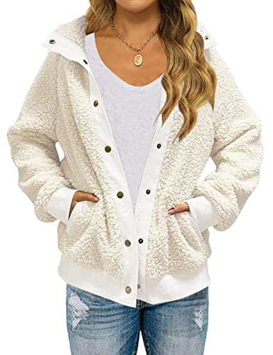 MEROKEETY Womens Winter Long Sleeve Button Sherpa Jacket Coat Casual Warm Fleece