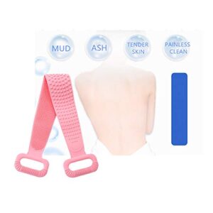 Silicone Bath Body Brush, Exfoliating Lengthen Silicone Body Back Scrubber, Easy to Clean, Lathers Well, Eco Friendly, Long Lasting, Comfortable Massage for Shower (Pink)