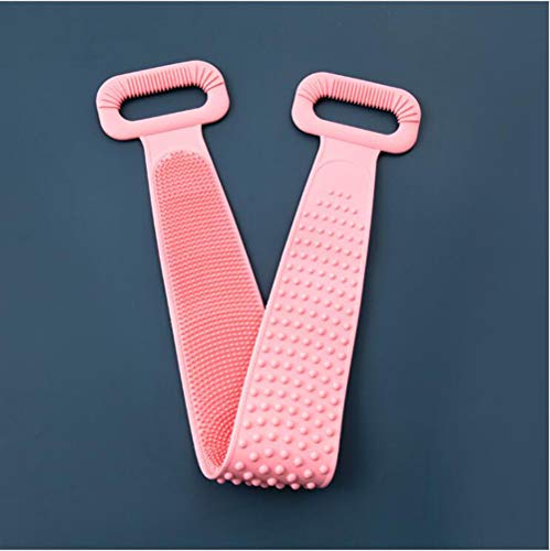 Silicone Bath Body Brush, Exfoliating Lengthen Silicone Body Back Scrubber, Easy to Clean, Lathers Well, Eco Friendly, Long Lasting, Comfortable Massage for Shower (Pink)