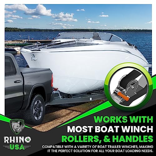 Rhino USA Boat Trailer Winch Strap (2 Inch x 20 Foot) - 5,016lb Maximum Break Strength - Ultimate Marine Whinch Pulley Straps for Pontoon, Waverunner, Fishing Boat + Many More (Black)