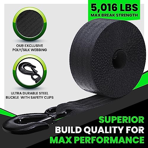 Rhino USA Boat Trailer Winch Strap (2 Inch x 20 Foot) - 5,016lb Maximum Break Strength - Ultimate Marine Whinch Pulley Straps for Pontoon, Waverunner, Fishing Boat + Many More (Black)