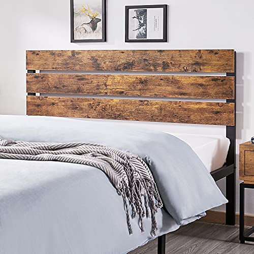 Yaheetech Industrial Platform Bed Frame Full with Wood Headboard and Metal Slats, Rustic Country Bed with Mattress Foundation/12 Inch Underbed Storage/No Box Spring Needed/Strong Slats Support, Brown