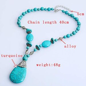 maytry Turquoise 3pcs Set - a Turquoise Necklace a pair of turquoise pendant tassel earrings, a stretchable turquoise braceleta Gift for Ladies