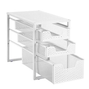 simple trending 3-tier under sink cabinet organizer with sliding storage drawer, desktop organizer for kitchen bathroom office, stackbale,white