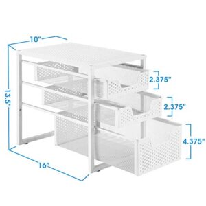 Simple Trending 3-Tier Under Sink Cabinet Organizer with Sliding Storage Drawer, Desktop Organizer for Kitchen Bathroom Office, Stackbale,White