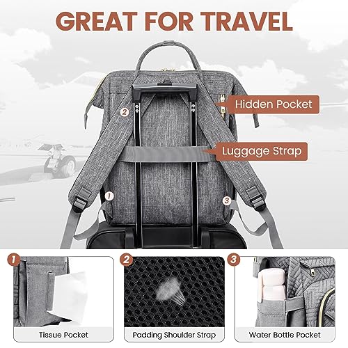LOVEVOOK Laptop Backpack for Women,15.6 Inch Professional Womens Travel Backpack Purse Computer Laptop Bag Nurse Teacher Backpack,Waterproof College Work Bag Carry on Backpack with USB Port,Grey Plait