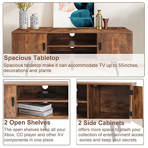 Iwell Mid-Century Boho Coffee Table & TV Stand with Storage for Living Room,Cocktail Table, TV Table, Rectangular Sofa Table, Office Table, Elegant Functional Table, Rustic Brown