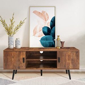 Iwell Mid-Century Boho Coffee Table & TV Stand with Storage for Living Room,Cocktail Table, TV Table, Rectangular Sofa Table, Office Table, Elegant Functional Table, Rustic Brown