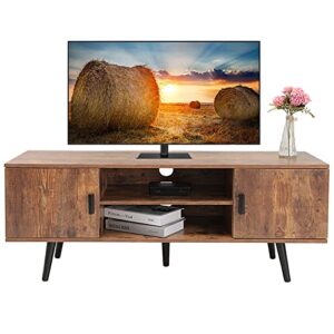 Iwell Mid-Century Boho Coffee Table & TV Stand with Storage for Living Room,Cocktail Table, TV Table, Rectangular Sofa Table, Office Table, Elegant Functional Table, Rustic Brown