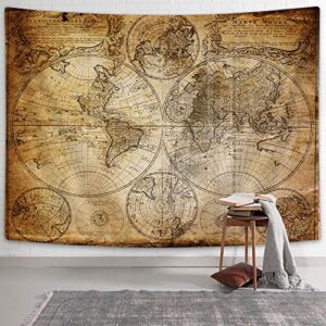 nymb vintage world map wall tapestry, old nautical map tapestries wall art, nostalgic style art historical atlas vintage design, wide wall hanging for bedroom living room dorm, pale brown