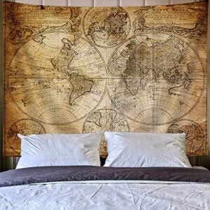 NYMB Vintage World Map Wall Tapestry, Old Nautical Map Tapestries Wall Art, Nostalgic Style Art Historical Atlas Vintage Design, Wide Wall Hanging for Bedroom Living Room Dorm, Pale Brown